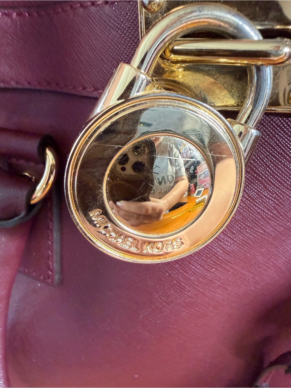 MICHAEL KORS Hamilton Medium East West Satchel Merlot Saffiano Leather Purse Bag - Picture 3 of 9